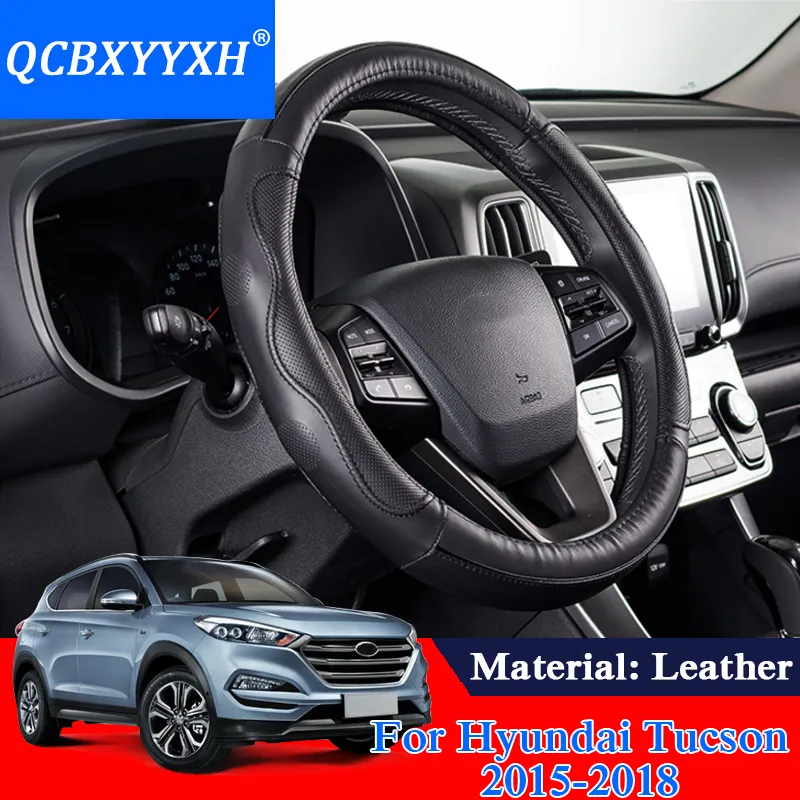 QCBXYYXH Car Styling For Hyundai IX25 IX35 IX45 Elantra 2016-2018 Steering Wheel Covers Leather steering-wheel Cover Interior accessory