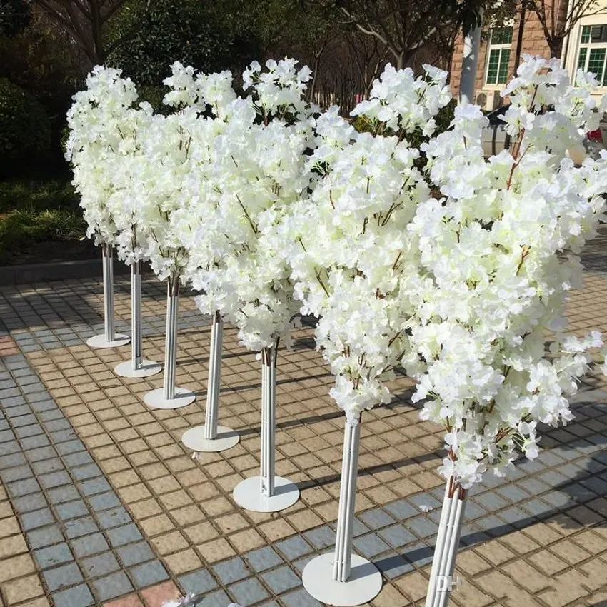 1,5 M 5 pies de altura, árbol de flor de cerezo artificial blanco, columna romana, caminos para boda, centro comercial, accesorios abiertos