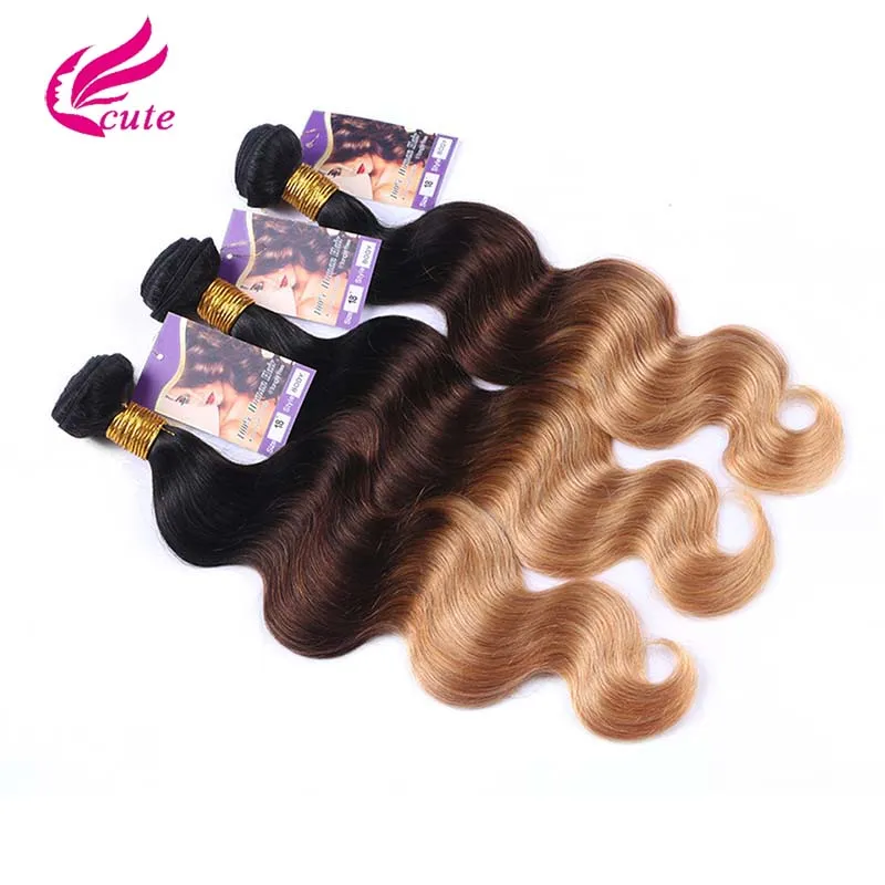 Black Rose Cabelo 1B / 4/27 # Onda Do Corpo Bundles Brasileira Malaio Peruano Virgem Do Cabelo Humano 3 Tramas Ombre Preto para Loira 12-26 Polegada