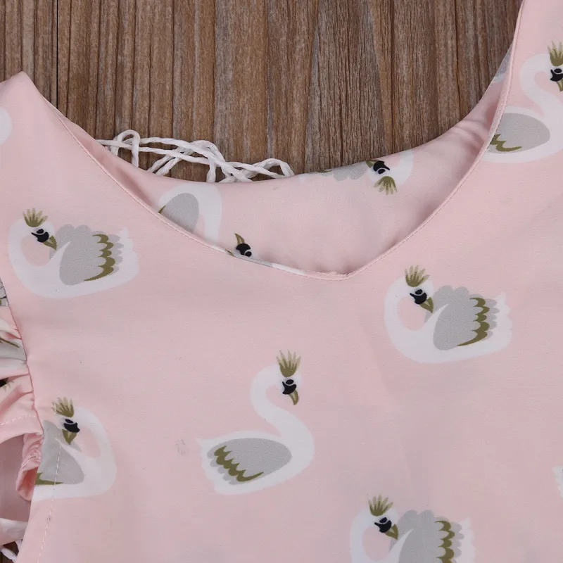 2018 roupas de bebê recém-nascido verão boutique crianças clothing baby girl romper criança infantil rosa swan impressão macacão macacão roupas roupas