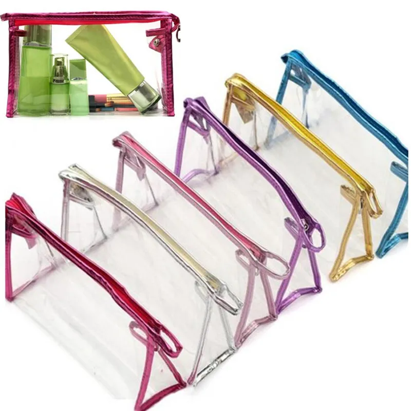 Sac à cosmétiques Transparent pour femmes, sac de maquillage, organisateur de voyage en PVC, sacs de lavage, pochette à fermeture éclair, sacs de voyage en plein air