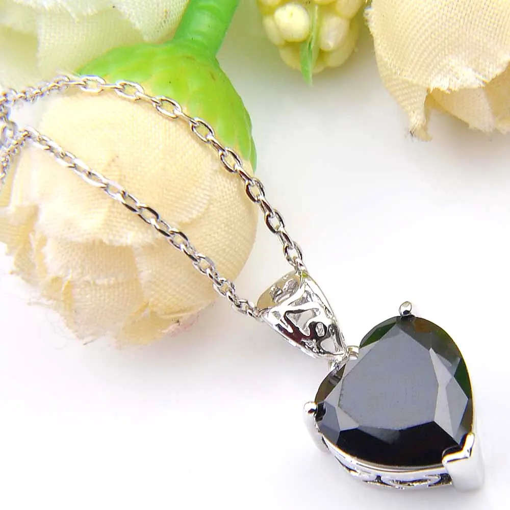 Colored Pendant 925 Sterling Silver Necklaces LuckyShine Heart For Women Cz Zircon Pendants Wedding Engagemets Bride Jewelry Gift