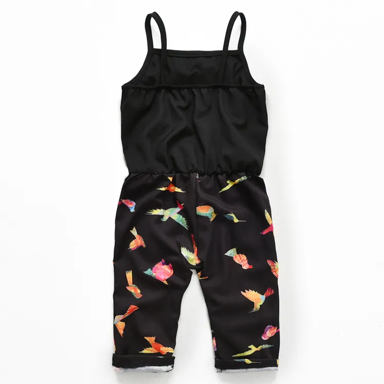 Baby birdie print suspender byxor romper tjejer hängande nacke jumpsuits ins 2018 nya sommar barn kläder c3896