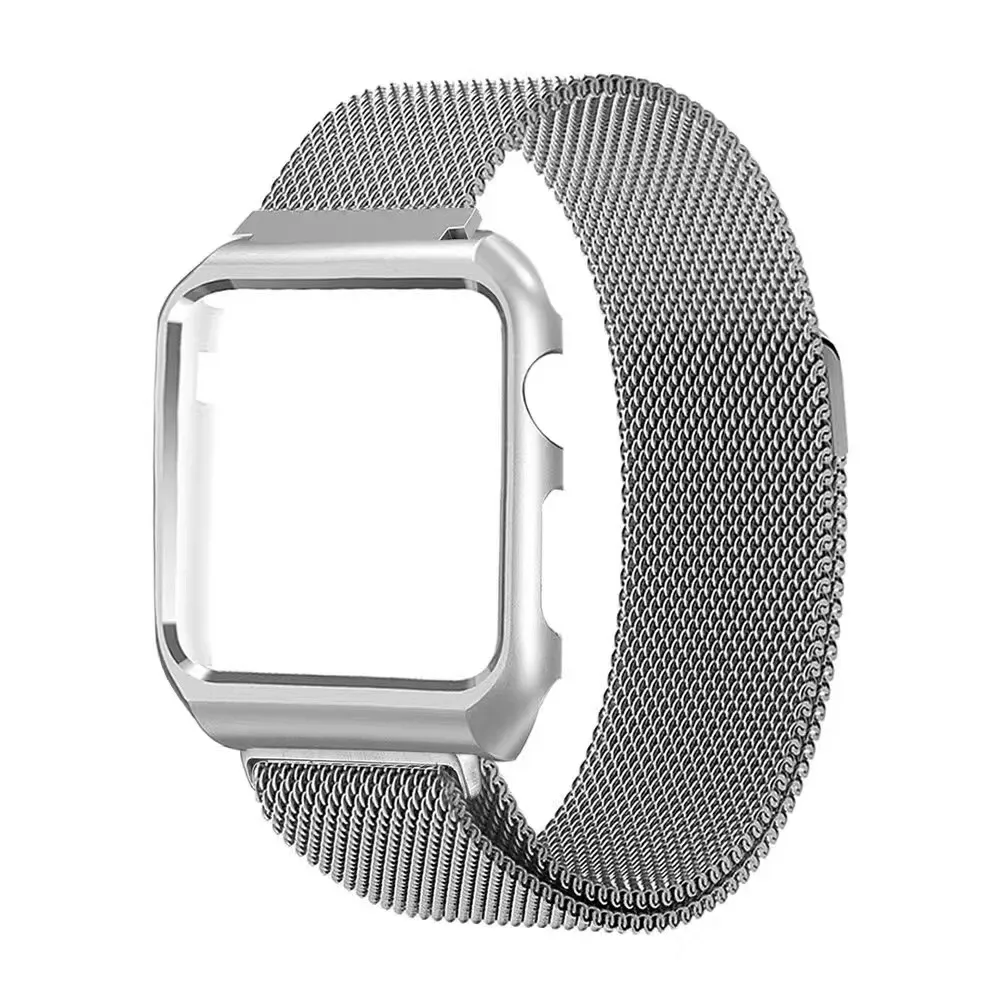 For 2019 Apple Watch 5 Band 38mm 40mm 42mm 44mmMilanese Loop Stainless Steel Magnetic Band with Metal Case for Apple Watch Series7506980