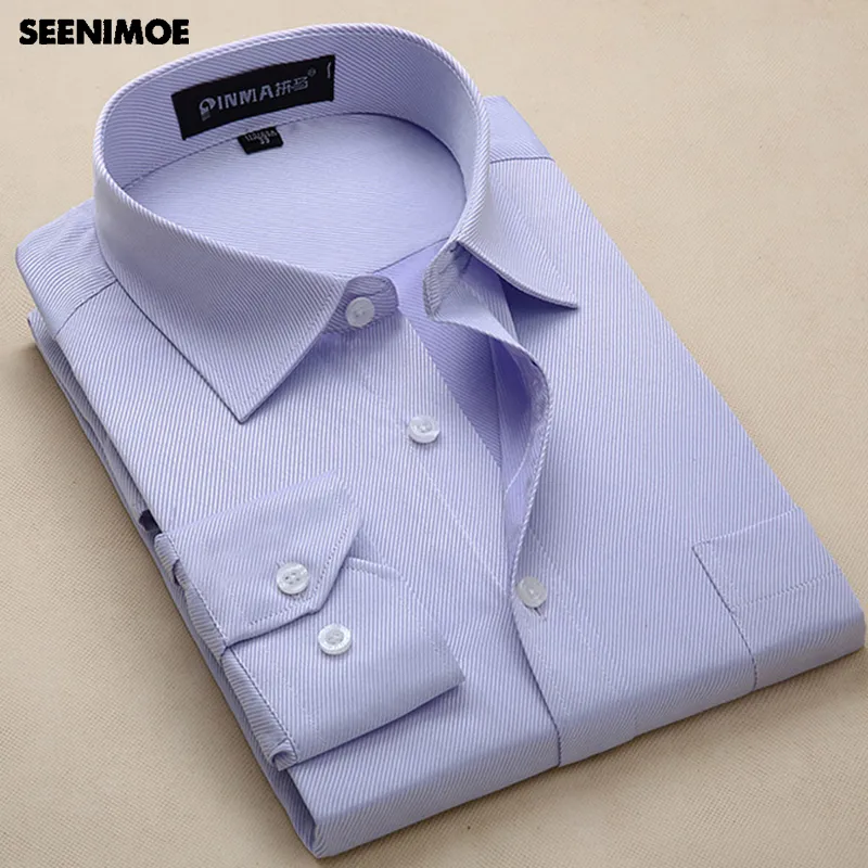 Seenimoe Mens Slim Fit Smart Casual Shirts Full Sleeve Casual Shirt Fashion Summer Wear Solid Färg S-4XL Klänningskjorta Män