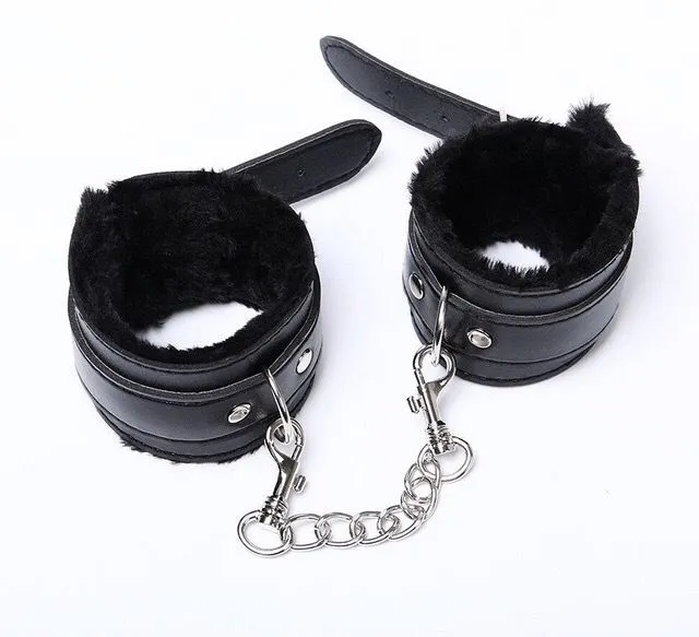 Bondage Black Faux Leather Slave Hand Ring Handcuffs Ankle-cuffs Restraint BDSM Sex Toy #R78