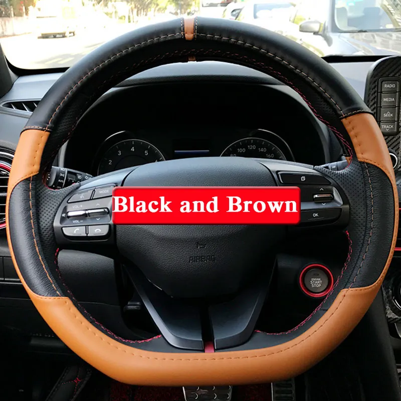 QCBXYYXH Car Styling For Hyundai Kona Encino 2018-2019 Steering Wheel Covers Leather steering-wheel Cover Interior accessory