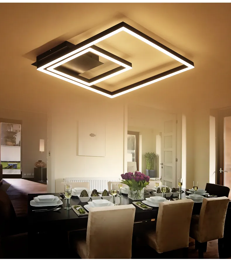 Plafonnier de alumínio de alumínio quadrado moderno LED LED para sala de estar sala de jantar