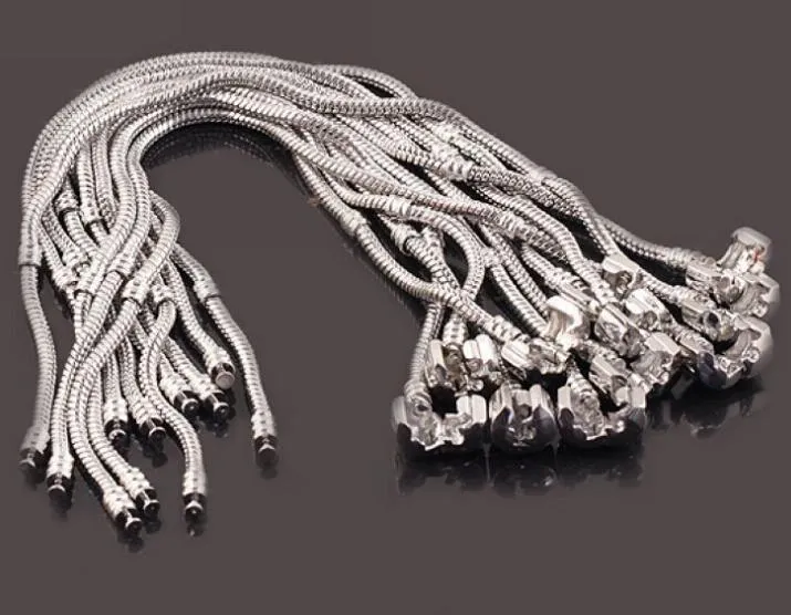3mm 17-21 cm 925 Posrebrzana bransoletka węża łańcucha węża z zapięciem lufy Fit europejskie koraliki do bransoletki Pandora bez logo DIY