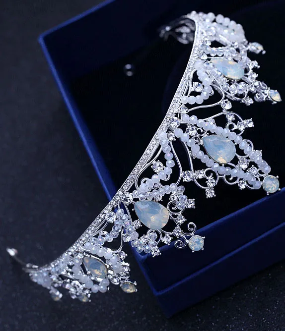 Luxe bleu glace princesse diadème alliage plaqué cristal couronne de mariée accessoire de fête de mariage haute qualité strass bijoux de cheveux Brid2381755