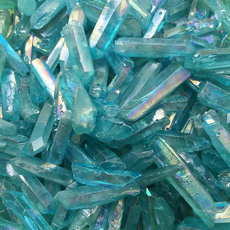 Blue Aura Titanium Clear Quartz Pendant Natural Raw Crystal Wand Point Rough Reiki Healing Prism Cluster Halsband Charms CR1297025