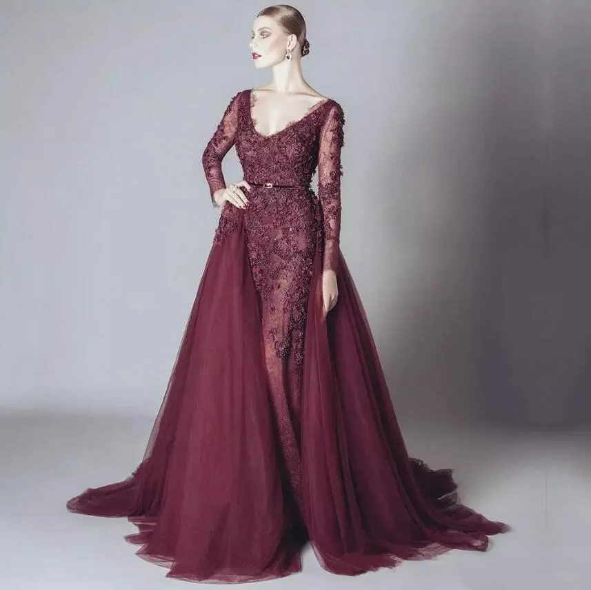 elie saab burgundy dress Knit and Lace Long Dress main image 0