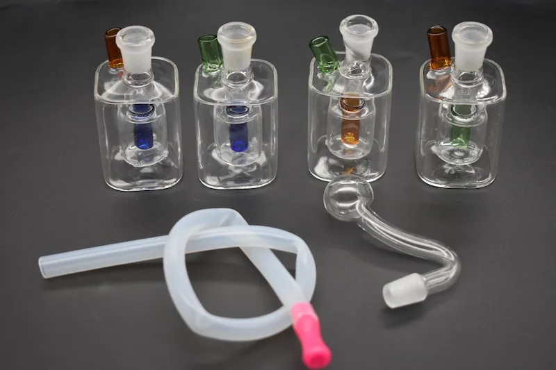 Ucuz Mini Kalın 10mm cam Yağı Rig su borusu sigara Recycler Pyrex kül avcısı Dab Rigs Bongs Hortum ve Pot ile Kase