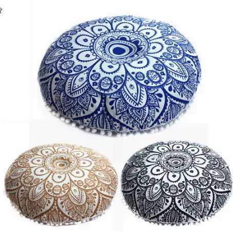 Indian Mandala Floor Cushion Cover 70cm Round Kullkudde Bohemian Hem Dekorativa kuddar för soffa