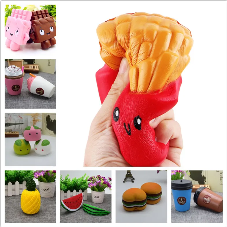 Baby dekompression leksaker pommes frites squishy långsam stigande mjuk frukt glass kaffekopp doftande kawaii bröd lindra anti stress leksaker