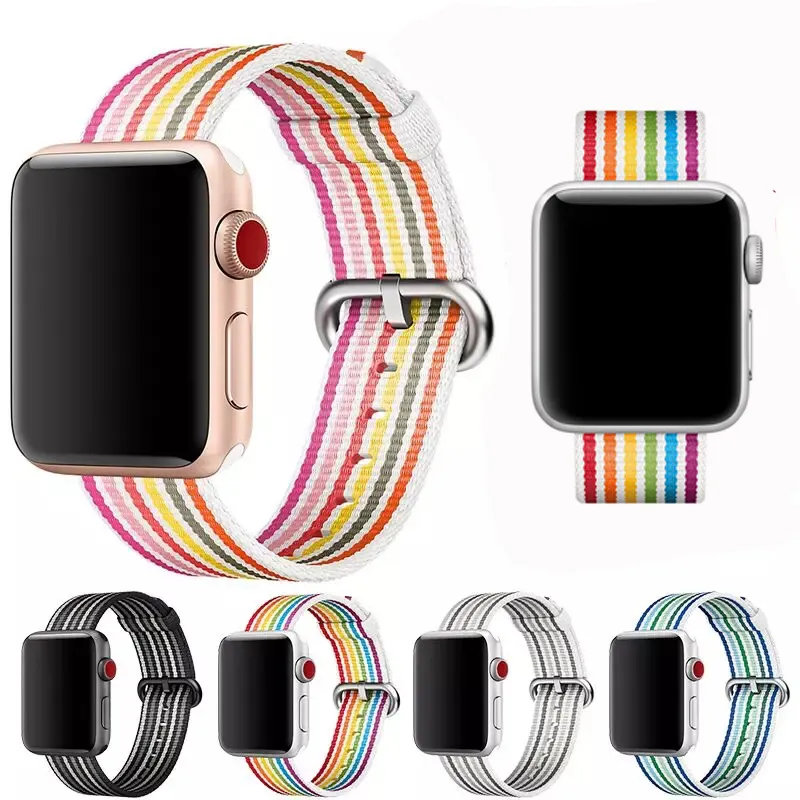 Regenbogen gewebtes Nylonband für Apple Watch 42mm 38mm Band iwatch Serie 4 3 2 1 44mm / 40mm Handgelenk Armband Stoff Gürtel Correa