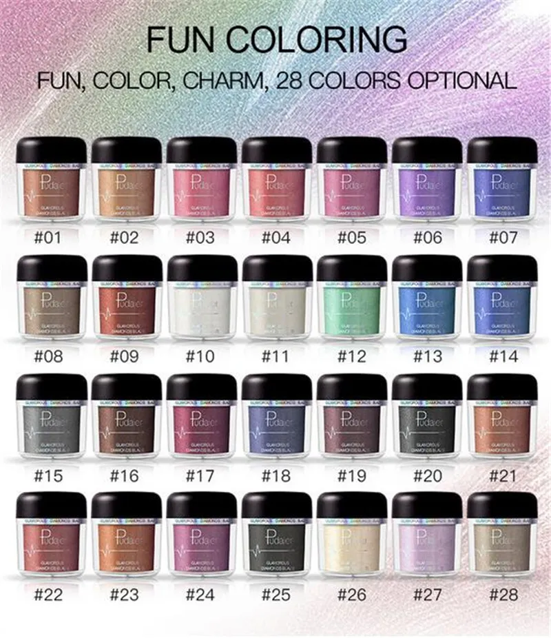 28 kleuren Pudaier nieuwe metalen glitter oogschaduw enkele waterdichte oogschaduw gemakkelijk te dragen make-up matte shimmer oogschaduw gratis verzending