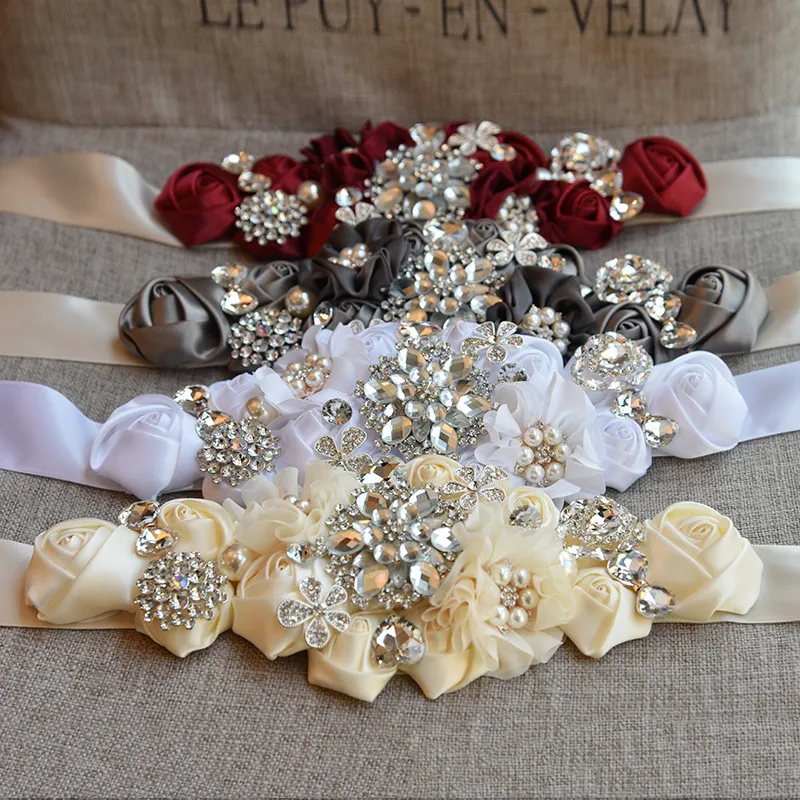Handmade Rhinestone Wedding Belts with Crystals and Belt Set for Women, Girls, and Mothers - 5 Colors Available (Ivory, White, Gray, Burgundy)
