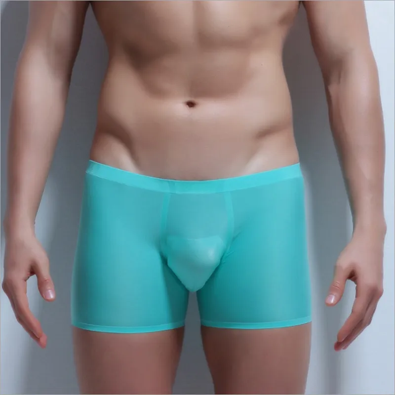 Intimo da uomo Boxer Mutandine di seta ghiaccio Senza cuciture Indumenti da notte comodi Slip sexy Homme Cuecas Intimo da uomo