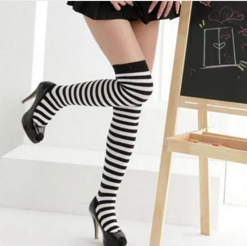 Calzini sopra il ginocchio in cotone a righe sexy da donna. Calze lunghe alte alla coscia acquista in modo economico - spedizione gratuita, recensioni reali con foto