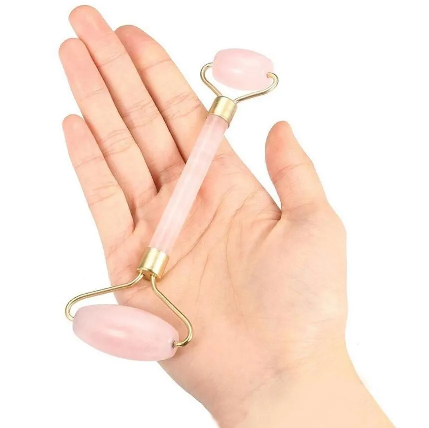 Pink Quartz Facial Relaxation Slimming Toolrose quartz Roller Massager For Face jade massage stone Double Head Massage Roller1496283