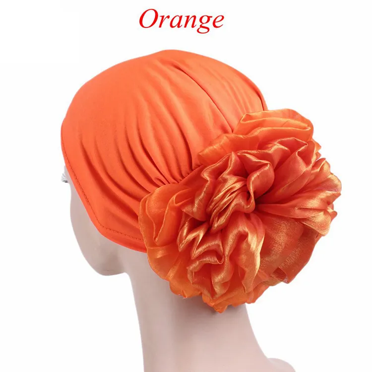 Femmes grande fleur Turban musulman Turbante élastique bandeau chimio perte de cheveux bonnet de couchage dames Beanie filles chapeau 9 couleurs