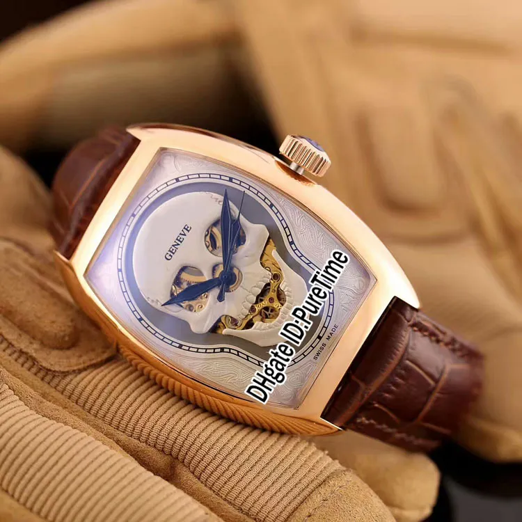 Najwyższej jakości Kolekcje Croco Collections Czaszki Szkielet Diament Bezel Srebrny Tatuaż Dial Automatyczny Zegarek Mens Watch Skórzane Zegarki Sporty Tanie A71a1