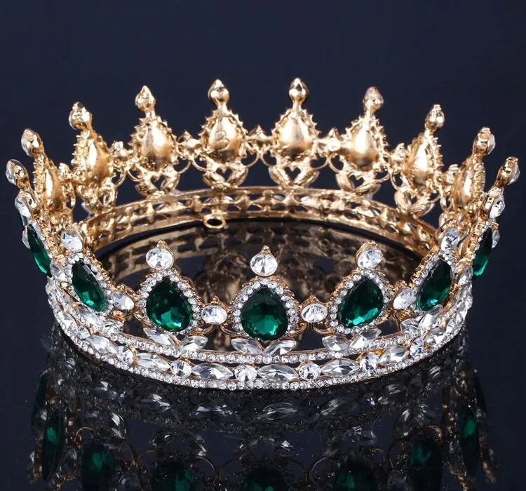 2019 Cristallo verde smeraldo Colore oro Chic Royal Regal Strass scintillanti Diademi e corone Diademi di spettacolo nuziale Quinceanera 15 3039