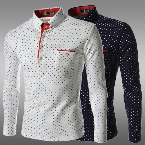 Chinese maat M-3XL mode polka dot mannen casual wit zwart blauwe smoking jurk shirts lange mouw slim fit camisas hombre