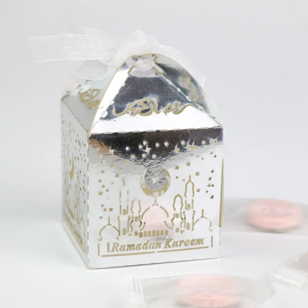 50st Gold Silver Ramadan Present Box 5x5x8cm Eid Mubarak Balloon Cupcake Topper Decorations Wrap269q