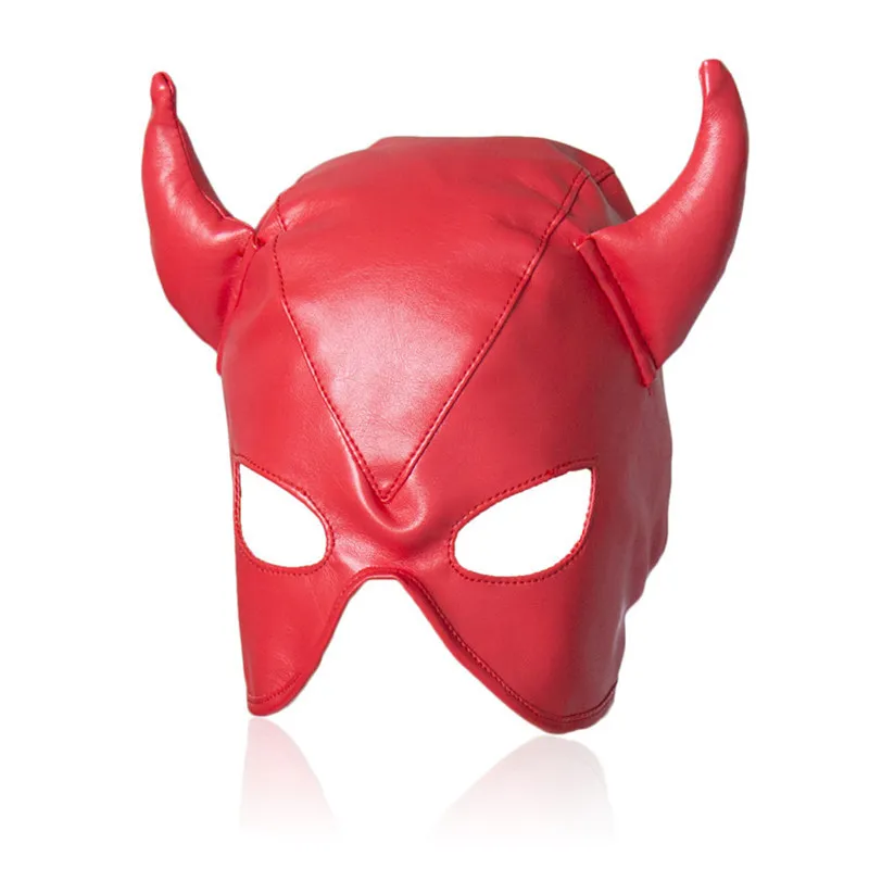 Sexy rouge jeux pour adultes Latex Faux cuir sexe masque hommes et femmes Animal Bondage fétiche masque jouets érotiques produits de sexe pour les Couples