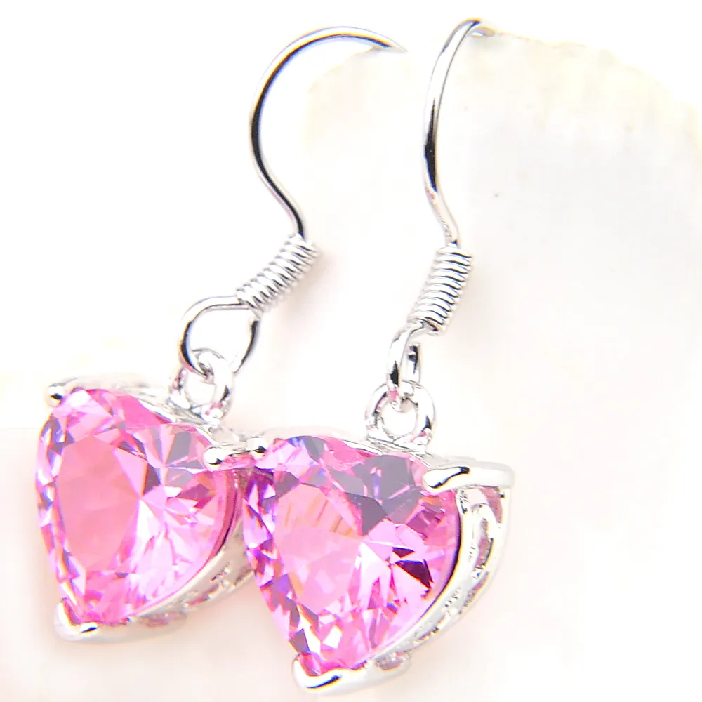 Luckyshine e0281 en forme de coeur rose kunzite bijoux boucle d'oreille 925 argent saint valentin cadeau bijoux crochet boucles d'oreilles e gratuite