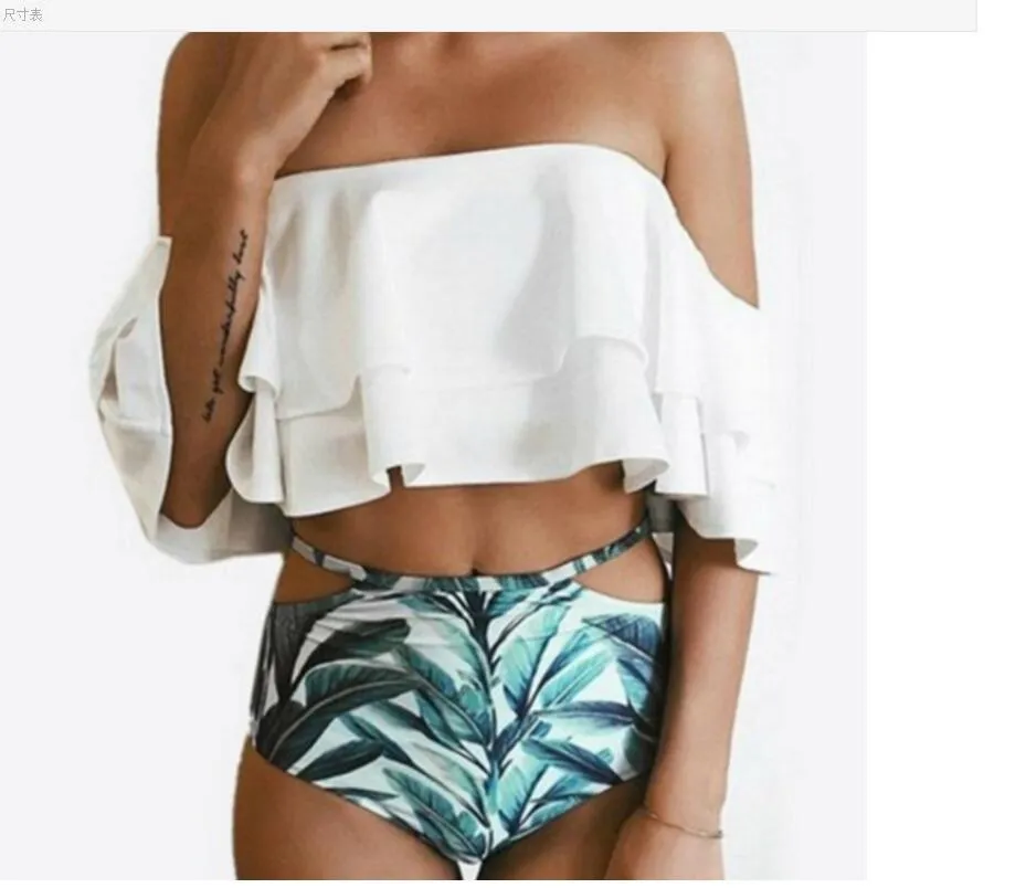 Bikini Set Doubledeck Flouncing Swimsuit Push Up Kąpiel Seksowne Kobiety Wysokiej Talii Swimwear Off Shoulder Swimming Garnitury