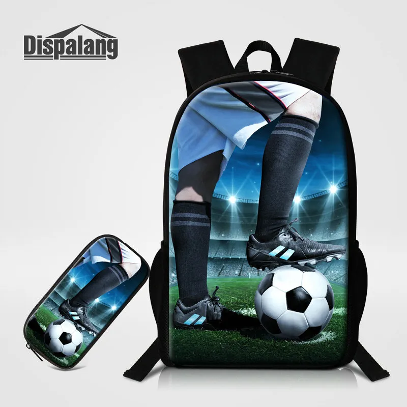 Drukarnia 3D Soccer Uczeń Torby Szkolne 2 Sztuk / Zestaw Kids Pencil Case Plecaki Osobowości Koszykówka Bookbags dla chłopców Męskie Bagpacks Schoolbags