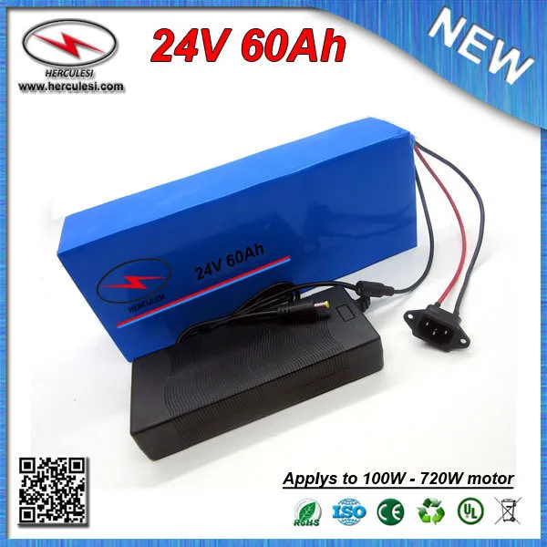 BIG Capacity PVC Cased 700W Electric Bike Battery 24V 60Ah with S amsung 18650 3C cell 30A BMS + 2A Charger FREE SHIPPING