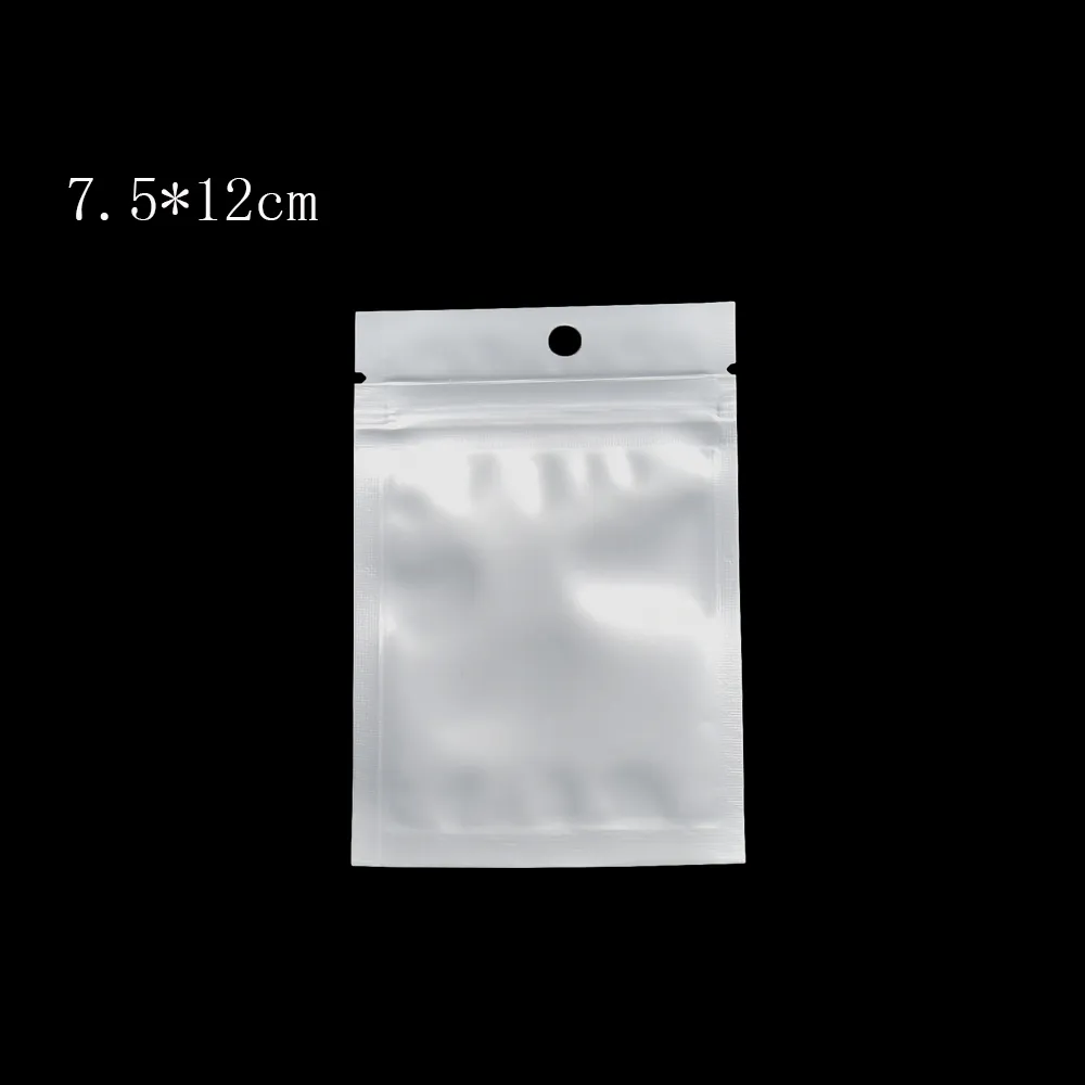 7.5 * 12cm 200 stks / partij Kleine Clear Front White Zip Lock Plastic Verpakking Pouch Tas Retail Self Sealing Charger Storage Poly Bags