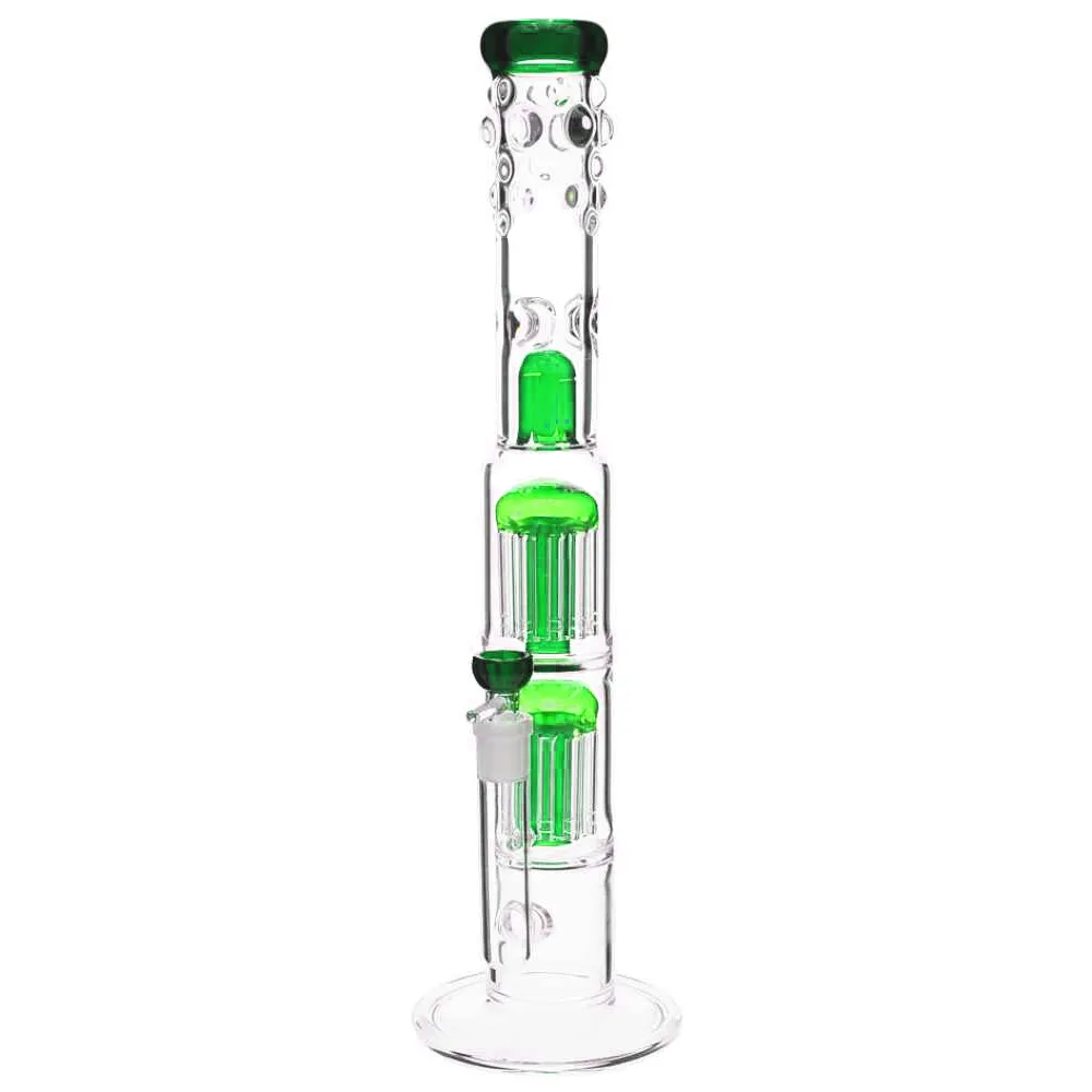 Hookahs Wholesale Glass Bong 18.8mm joint two layer 8-arms dome perculator bongGreen/Bule color Random water pipes big bongs dab rig