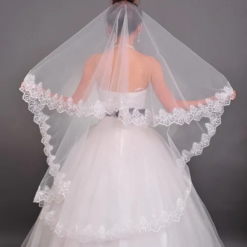 신부 베일 레이스 에지 결혼식 용 액세서리 베일 1.5 미터 긴 흰색과 아이보리 베일
