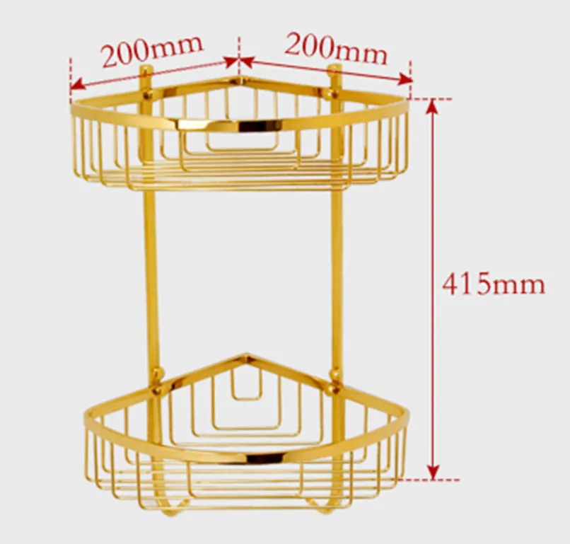 Gyllene badrum hörn dusch caddy korg lagring ti-pvd guld badrum rack