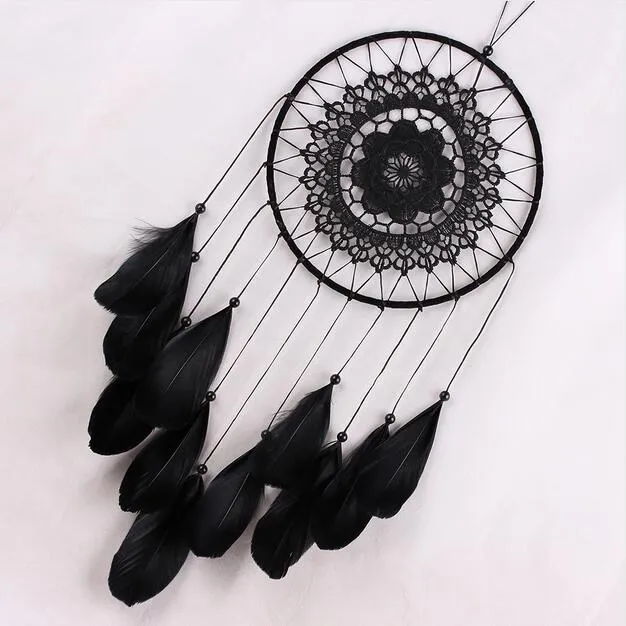 Handgjord spets Dream Catcher Circular med fjädrar Hängande Dekoration Ornament Craft Present Virket Vit Dreamcatcher Wind Chimes Ga122