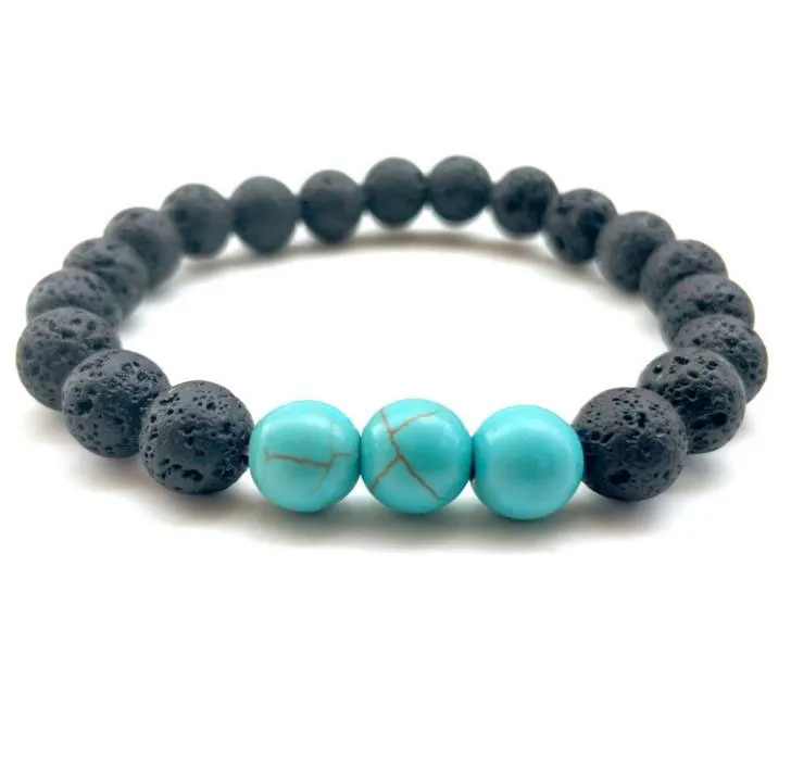 New Hot Lava Rock Beads Bracelets 8 mm Fashion Natural Stone Charm Jewelry Weathering Stone Cuffs Bangles 2 Styles Turquoise Bracelet