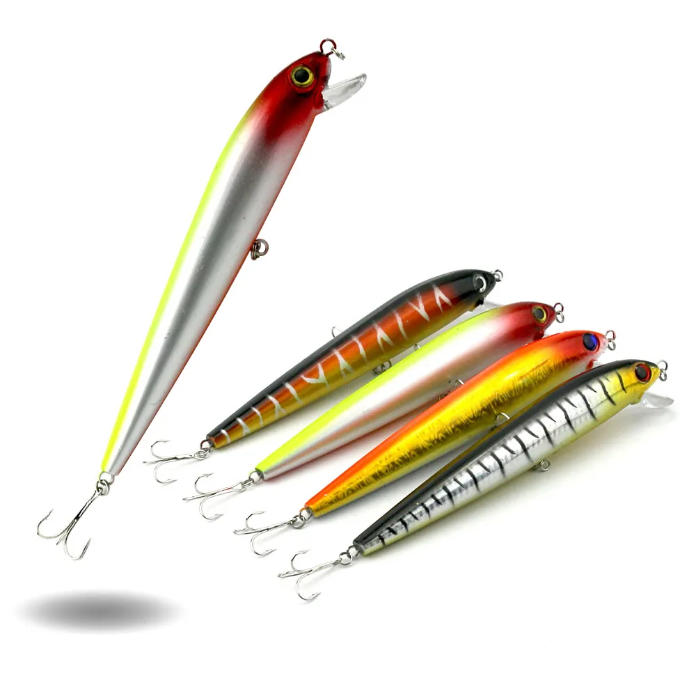 Hengjia Minnow Plastikharter Köder 4colors 176mm 27.2g 2 # Haken schwerer Minnow Schwimmen-Tiefe 0.6-1.5m großer Köder 10pcs / lot