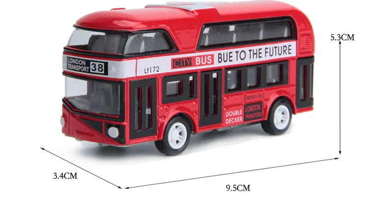 HT Diecast Alloy London Double-Deckerバス、観光車モデルのおもちゃ、プルバック、オーナメント、クリスマスキッドバースデーボーイギフト、収集、2-1