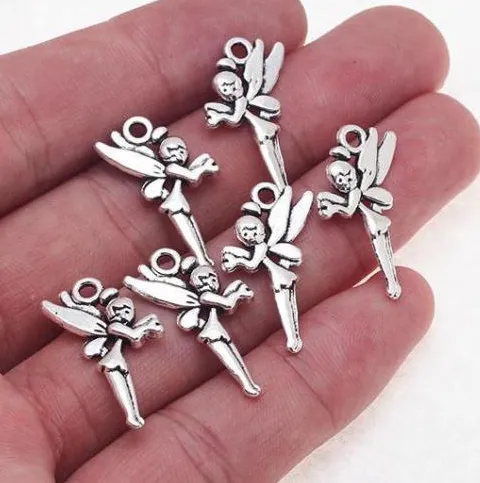 alloy Fairy Angel Charms Antique silver Charms Pendant For necklace Jewelry Making findings 25x14mm