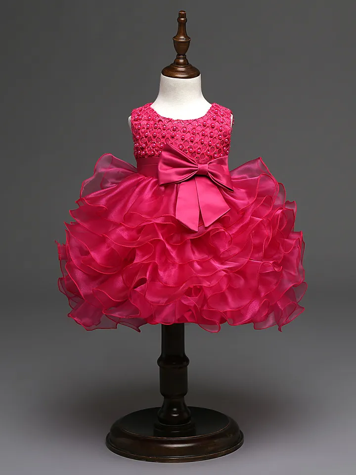 2018 hermosos vestidos de bautizo de marfil rojo púrpura rosa fuerte con cuentas patrón de flores niños vestido de niña para bodas