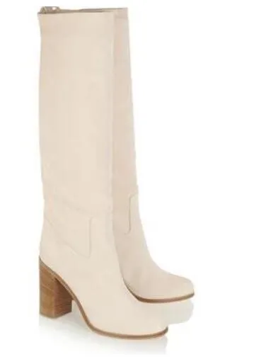 2018 stivali da donna beige colore bianco stivaletti alti al ginocchio tacco grosso design eleganti scarpe da festa donna alto gladiatore botas