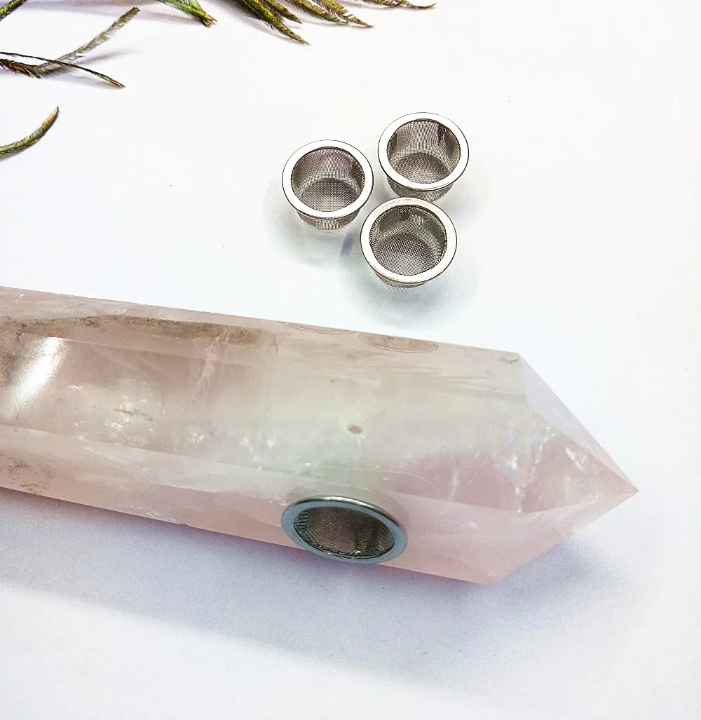 Natural rose crystal pipe overlength pink quartz pipe with 3 Metal filter and a brush 6.6-7.2 Inches