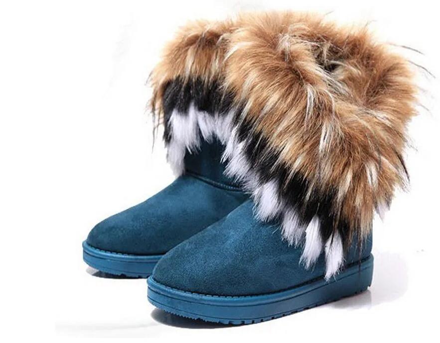 Fashion Fox Fur Warm Autumn Winter Wedges Snow Women Boots Shoes GenuineI Mitation Lady Short Boots Casual Long Snow Shoes size 362378