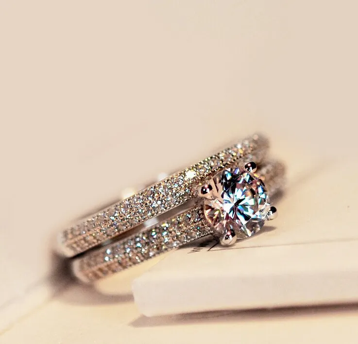 Choucong كلاسيكي حقيقي حجر الماس 925 فضة المرأة خطوبة زفاف باند الطوق مجموعة Sz 5-11 هدية