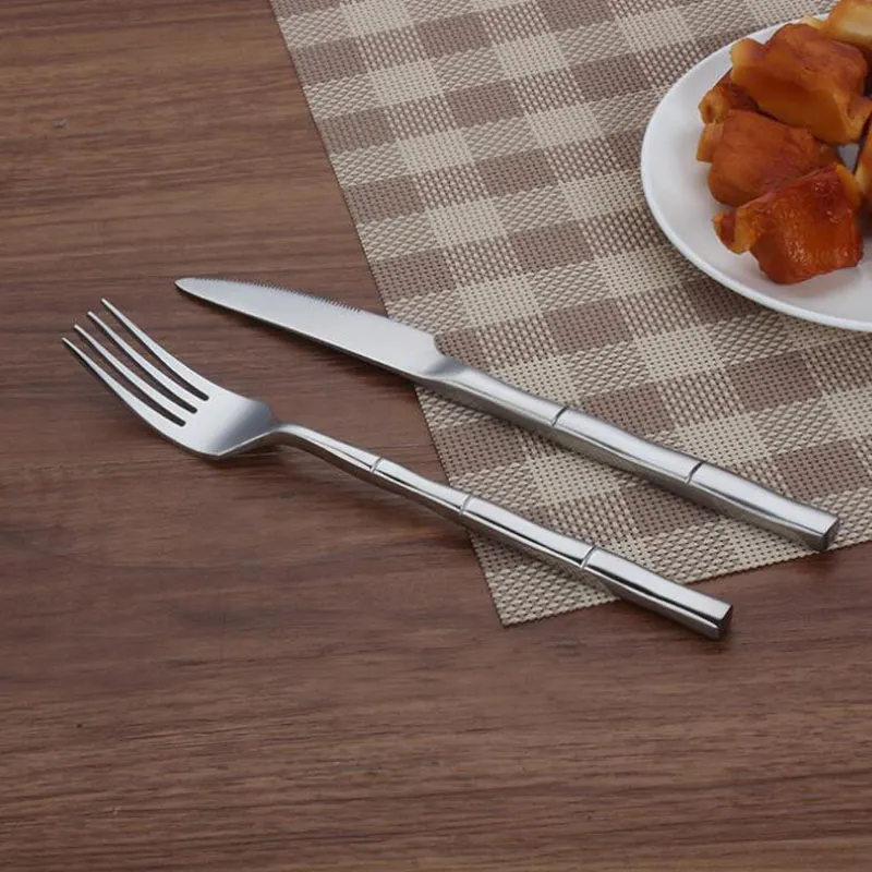 Rostfritt stål bambu bestick set bordsartiklar servis spegel polsk silver bestick middag knivar gafflar qw69842139443